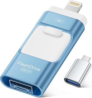 MFi Certified Flash Drive for iPhone 256GB, Photo Stick Memory Stick for iPad, USB Thumb Drive for Photos Videos Transfer & Backup, External Storage Compatible for iPhone/Android/PC/Mac (Light Blue)