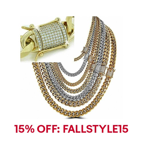 Miami Cuban Link Chain W. 1ct CZ Clasp 14k 18k Gold Plated Stainless Steel