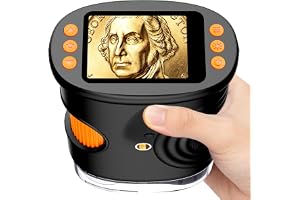 Microscope with Lights, Handheld Digital Coin Magnifier for Collectors | 1000X Magnifying Glass, 2-inch Screen, HD Display, Portable & Pocket, Photo Video Recording, PC Screen Connection, Black