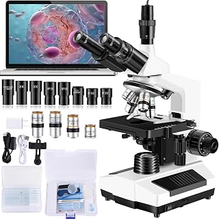 Microscopes for Adults WF10x and WF25x eyepieces Compound Microscope with Microscope Slides, Microscopes Kit for Kids Students Home School (Monocular Microscope with Big Bundle)
