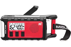 Midland - ER310PRO, Portable Emergency Bluetooth Weather AM/FM Radio | 10,000 mAh Power Bank - Multiple Power Sources, SOS Flashlight, Ultrasonic Rescue Dog Siren, & NOAA Weather (Red/Black)