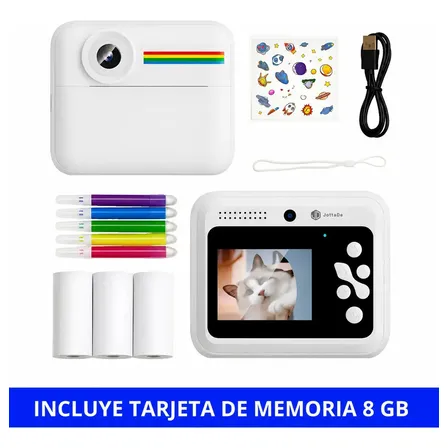 Mini C&aacute;mara De Fotos Jd K22 LCD 2.4" Incluye Juegos Stickers y Fibras + Memoria 8GB De Impresi&oacute;n T&eacute;rmica Video Y Selfie Ni&ntilde;os Ni&ntilde;as