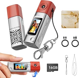 Mini Keychain Digital Camera:2K Digital Mini Camera with 16GB Card,Vintage Keychain Video Camera, 1" HD LCD Display, 400mAh Battery Portable Small Cameras with Elegant Gift Box