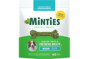 Minties Dental Chews for Dogs, 40 Count, Vet-Recommended Mint-Flavored Dental Dog Treats for Medium Dogs, Bones Clean Teeth, Fight Bad Breath, and Removes Plaque and Tartar