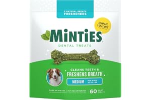 Minties Dental Chews for Dogs, 60 Count, Vet-Recommended Mint-Flavored Dental Dog Treats for Medium Dogs, Bones Clean Teeth, Fight Bad Breath, and Removes Plaque and Tartar