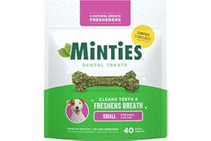 Minties Dog Dental Bone Treats, Tiny/Small Dental Dog Treats, 16 Ounces, Cleans Teeth, Fight Bad Breath, Removes Plaque and Tartar, 40 Count