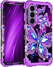 Miqala for Galaxy S26 FE Case,Glow in The Dark Three Layer Heavy Duty Shockproof Protection Hard Plastic Bumper+Soft Silicone Protective Case for Samsung Galaxy S26 FE 5G,Dark Butterfly