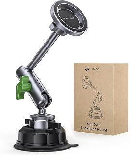 Miracase Heavy Duty Aluminum Alloy Car Phone Holder for Magsafe, CNC Machined Metal Arm w/Friction Lock Joint & Large Vacuum Suction Cup, 360&deg; Rotatable Windshield Holder for iPhone & All Smartphones