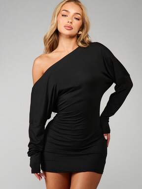 MISSGUIDED Long Sleeve Off Shoulder Ruched Bodycon Mini Dress One Shoulder Asymmetric Evening Party Fall Winter  #SexyLBDs