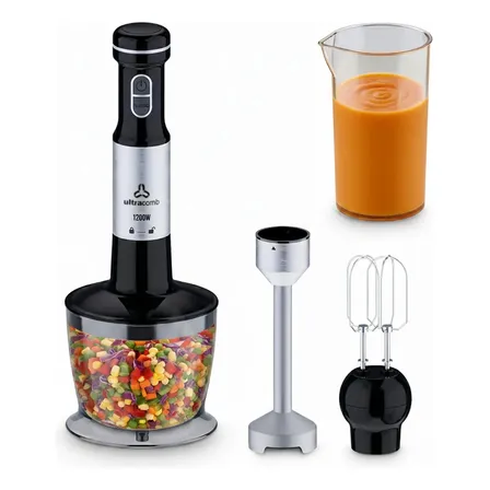 Mixer Ultracomb Lm-2555 Minipimer Vaso 800ml + Bowl Picador Color Negro