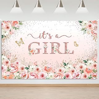 Mocsicka Baby Girl Shower Decorations, Pink Baby Shower Banner 71x43Inch