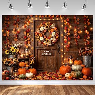 Mocsicka Brown Farm Barn Door Fall Backdrop (Brown, 10x7ft(120"x82"))