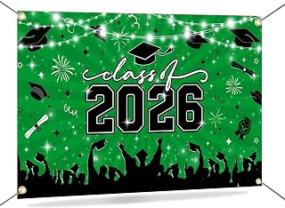Mocsicka Class of 2026 Graduation Backdrop Banner Green 2026 Congrats Grad Banner Congratulations Class of 2026 Graduation Decorations Background Photo Booth Props 70.8 x 43.3 Inch (Green)