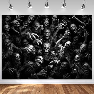 Mocsicka Halloween Skeleton Ghouls Backdrop (Black, 120 x 82 Inch)