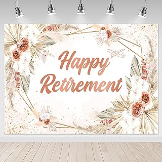 Mocsicka Happy Retirement Banner Backdrop Decorations for Men Women Boho Floral Retirement Party Decorations Background Photo Booth Props 70.8 x 43.3 Inch