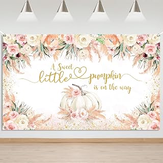 Mocsicka Pumpkin Baby Shower Backdrop Fall Boho Pampas Grass Pumpkin Autumn Baby Shower Party Decorations Background Little Pumpkin is on The Way Photography Photobooth Prop