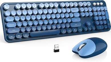 MOFII Wireless Keyboard and Mouse Combo, 2.4 GHz Full-Size Retro Round Keyboard and Mouse, Plug and Play, 8 Multimedia & Shortcut Keys for Mac, Windows, Laptop/Desktop/PC - Blue Gradient