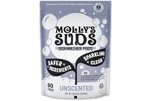 Molly's Suds Dishwasher Pods | Clean Dishwasher Detergent, Cuts Grease & Rinses Clean (Residue-Free) for Sparkling Dishes | 120 Auto-Release Tabs (Unscented)