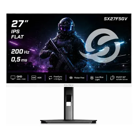 Monitor Solarmax 27" 2K QHD Fast IPS 200Hz 0.5 ms FreeSync Pivot Rotacion Vertical Blanco HoG Edition SX27F5GV