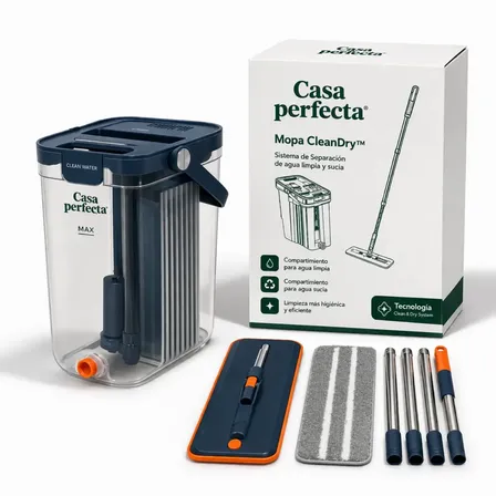 Mopa Lampazo Trapeador Casa Perfecta Cleandry Limpia Piso/ventanas Separador Agua Sucia/limpia Doble Compartimiento Azul Marino