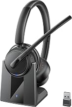 Mopchnic Wireless Headset with Noise Cancelling Microphone, On-Ear Bluetooth Headset with USB Dongle, Mute Function & Charging Base, Wireless Headphones for Work from Office, PC, Call Center