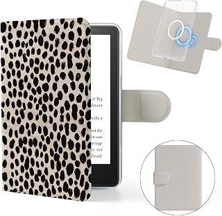 MOROCK Magnetic Detachable Book Cover Case for 6.8" Kindle Paperwhite and Paperwhite Signature Edition (11th Gen., 2021), PU Leather and PC Clear Back Cover with Magnetic Clasp, Khaki Leopard Print