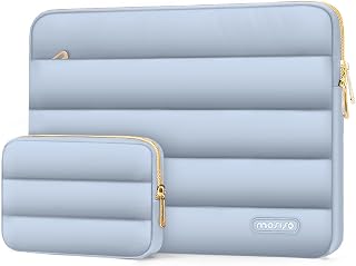 MOSISO Laptop Case 16 inch, 15-15.6 inch Puffy Laptop Sleeve Compatible with MacBook Pro 16 M5 M4 M3 M2 M1, HP Dell ASUS Acer Toshiba Lenovo, Polyester Horizontal Bag with Small Case, Baby Blue