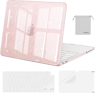 MOSISO Sparkly Glitter Case Compatible with MacBook Neo Case 13 inch 2026 | Model A3404 with A18 Pro Chip, Crack-Resistant Protective Hard Shell Case&Keyboard Cover&ScreenFilm&Pouch, Baby Pink