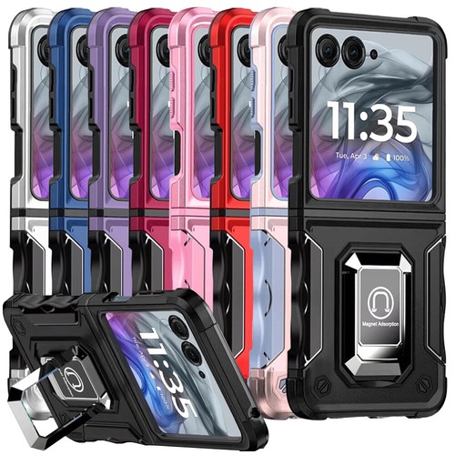 For Motorola Razr 2024 2025 2026 Case Defender Metal Ring Magnetic Stand Cover