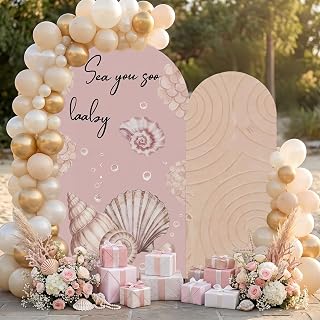 Moukeren See You Soon Baby Arch Backdrop Cover 6ft and 7.2ft for Pink Themed Baby Shower Party Gender Reveal Birthday Party Banquet Photo Arches Background Decorations
