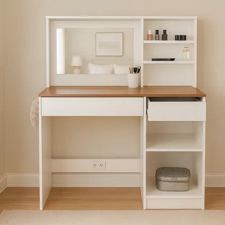 Mueble Tocador Escritorio Con Espejo Juvenil Cajones Deco Blanco Paraiso