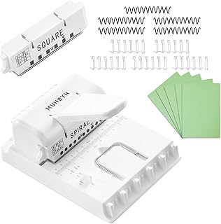 MUNBYN Multi Binding Machine, Mini Book Binding with 2 Detachable Heads(Round & Square), Perfect for Home, School, Office​- DIY Small Book Binder for Notebooks, Calendars, Albums, Journals, White