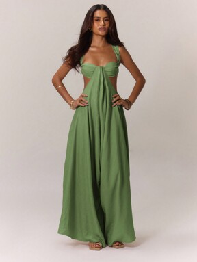 MUSERA Extreme Wide Leg Jumpsuit Draped Front Bust Cups Cut Out Sides Open Back Vacation Boho Western Spring Summer Elegant Ibiza Summer Party Casual  #DreamyHems