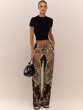 MUSERA Peacock Print Lace Up Straight Leg Printed Jeans Coo  #PowerDressing