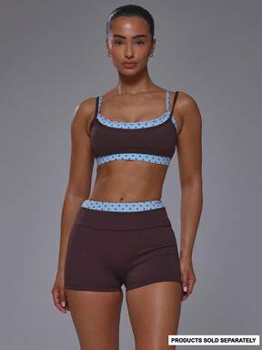 Musera Sport Double Layered Contrast Colour Blue Polka Dot Scoop Neck Strappy Adjustable Sports Bra Coord Top Only Sport Workout Gym Cute Pilates Fitness Daily  #CyclingChic