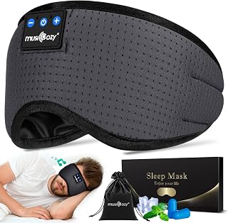 MUSICOZY Sleep Headphones Bluetooth 5.4 Sleep Mask with HD Sound | Breathable Flat Design with Cooling Lining, Washable Headband, 14 Hours Playtime for Travel Meditation Relaxation Gifts