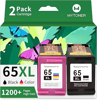 MYTONER 65XL Ink Cartridges Black/Color Combo Pack High-Yield Replacement for HP Ink 65XL 65 Ink Cartridges use with HP Envy 5055 5052 5058 DeskJet 3755 2655 3752 3720 3722 Printer Ink 65 (2 Pack)