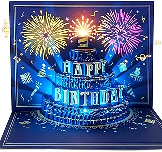MZD8391 Pop Up Birthday Card with Music, Light, Firework For Men Women | Play Birthday Song, Fireworks & Lights Dance, Blowable Candle, 3D Musical Happy Birthday Cards Gift for Mom Kids Dad Wife