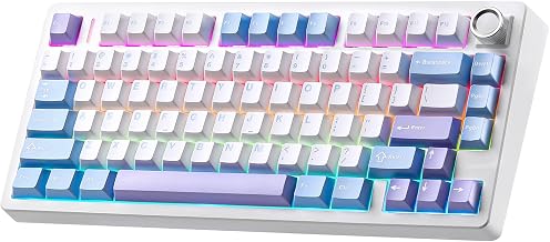 N75 V2 Wireless Mechanical Keyboard, Tri-Mode 2.4GHz/Bluetooth/Wired,Gasket-Mounted Hot-Swappable Keyboard with Knob, Linear Switches RGB Backlighting Gaming Keyboard for Win & Mac(White&Blue)