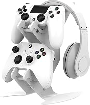 NBCP Controller Holder, Game Controller Headset Stand for Xbox Series X S/Xbox one / PS5 / PS4 / NS/PC/Headset, Aluminum Metal Headset Mount Universal Organizer for Video Game Accessories (White)