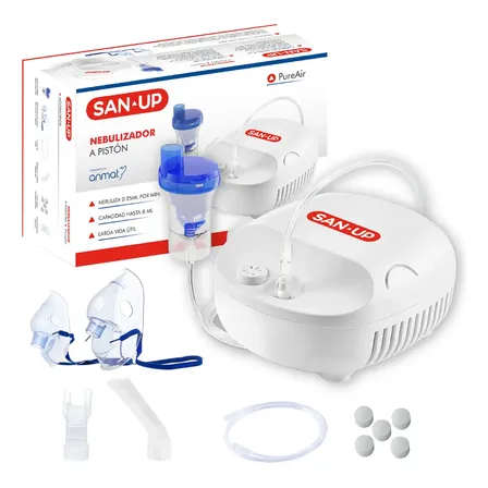 Nebulizador a Pist&oacute;n San-Up PureAir 8ml Con Mascarillas y Accesorios (certificado por ANMAT)