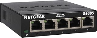 NETGEAR 5-Port Gigabit Ethernet Unmanaged Network Switch (GS305) | Essentials Model, Home Network Hub, Office Ethernet Splitter, Plug-and-Play, Silent Operation, Desktop or Wall Mount