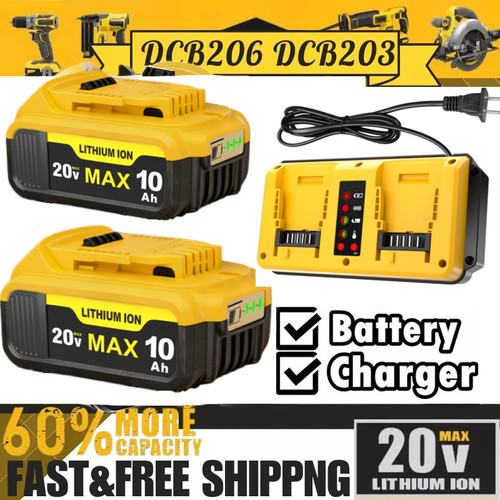 New 2 Pack 20V 10Ah Battery & Dual Charger Kit for Dewalt 20 Volt MAX Battery