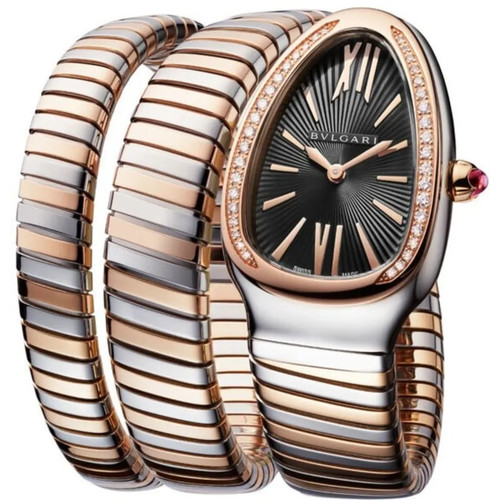 New Bulgari Serpenti Tubogas Black Dial Diamond Bezel Women's Watch 102099
