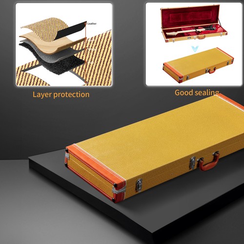 New Protable ST Electric Guitar Square Hard Case w/ Hardware & Lock Yellow