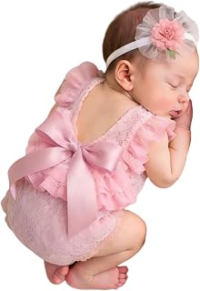 Newborn Photography Outfit Girl Baby Photography Prop Lace Romper &Headress
