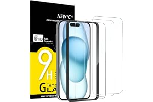 NEW'C 3 Pack Designed for iPhone 16, iPhone 15 Screen Protector (6.1 inches),Enhanced Tempered Glass Protection with easy installation tool included,Case Friendly Ultra Resistant | Tempered Glass