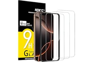 NEW'C 3 Pack Designed for iPhone 16 Pro, iPhone 17, 17 Pro Screen Protector (6.3 inches), Enhanced Tempered Glass Protection with easy installation tool included, Case Friendly