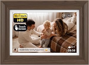 NexFoto 10.1" Wood Digital Picture Frame, 64GB WiFi Electronic Photo Frame HD Touchscreen, Add Pics from Google Photos, Share Photos/Videos via App/USB, Gift for Mom/Birthday/Grandparents, Walnut