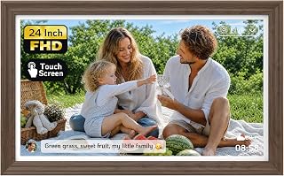 NexFoto Large Digital Picture Frame 24 Inch Touchscreen, WiFi Electronic Photo Frame 64GB, Add Pics from Google Photos, Upload Photo/Video via App/USB, Gifts for Christmas/Mom/Grandparents, Walnut